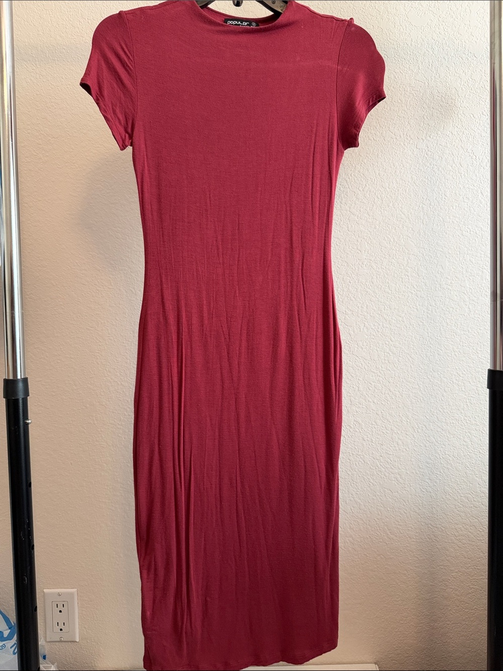 Popular Basics Short-Sleeve Midi Dress in Burgundy